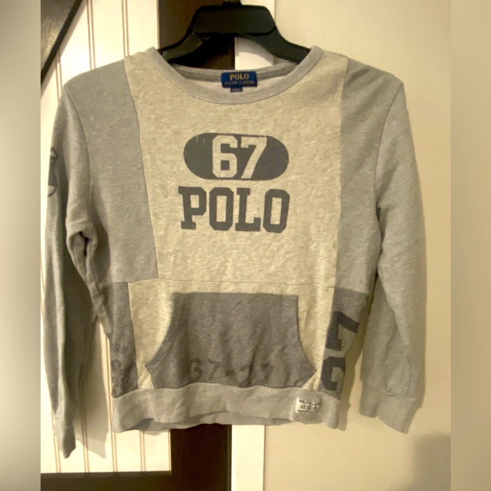 Polo Ralph Lauren Sweatshirt Sweater Size Kids Medium 10-12 Gray Vintage Look